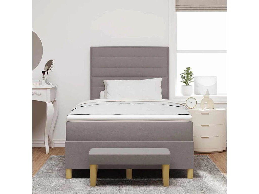 Cama tipo Box Spring con colchón Taupé 120 x 190 cm tela