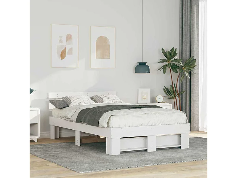 Cadre de lit Blanc 120 x 190 cm Bois massif en pin
