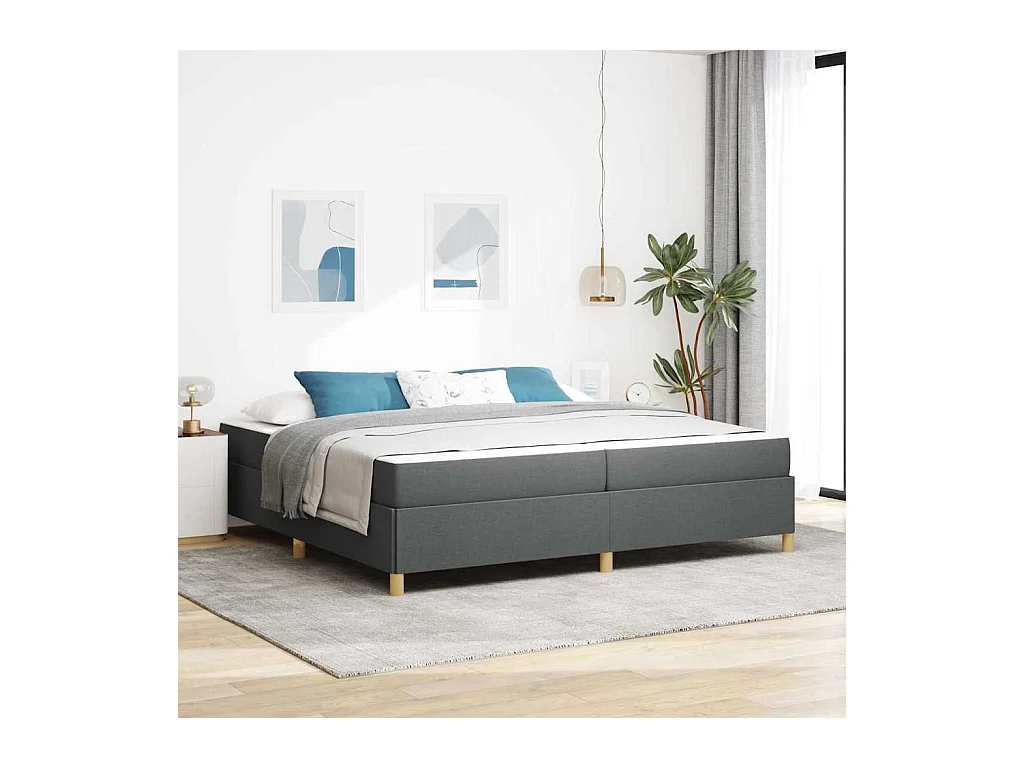 Cama tipo Box Spring con colchón Gris oscuro 200 x 200 cm tela