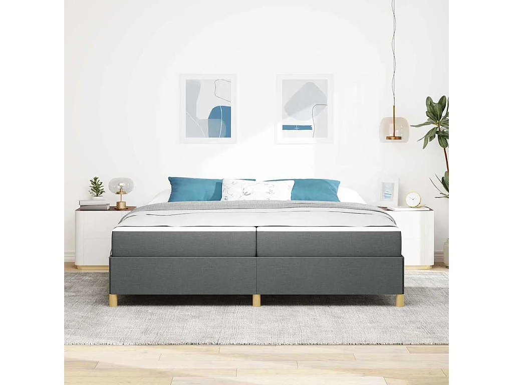 Cama Box com colchão Cinzento escuro 200 x 200 cm tecido