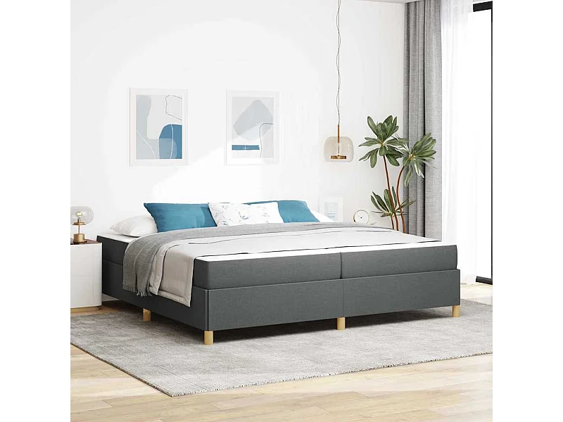 Cama Box com colchão Cinzento escuro 200 x 200 cm tecido