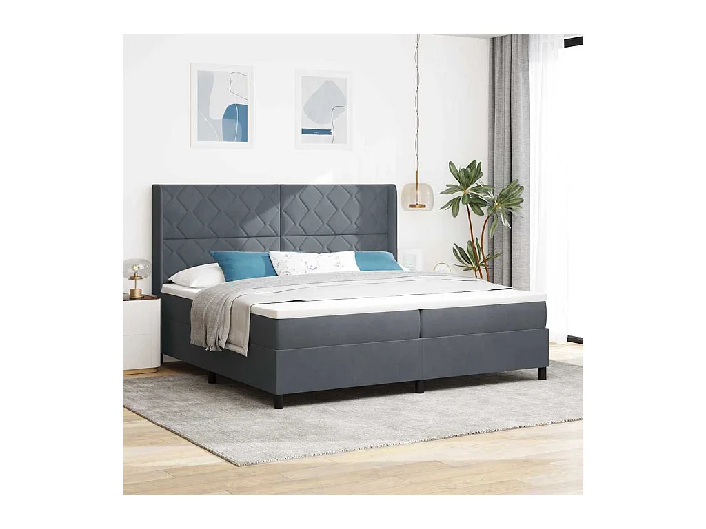 Cadre de lit avec Matelas LED Gris foncé 200 x 200 cm Velours