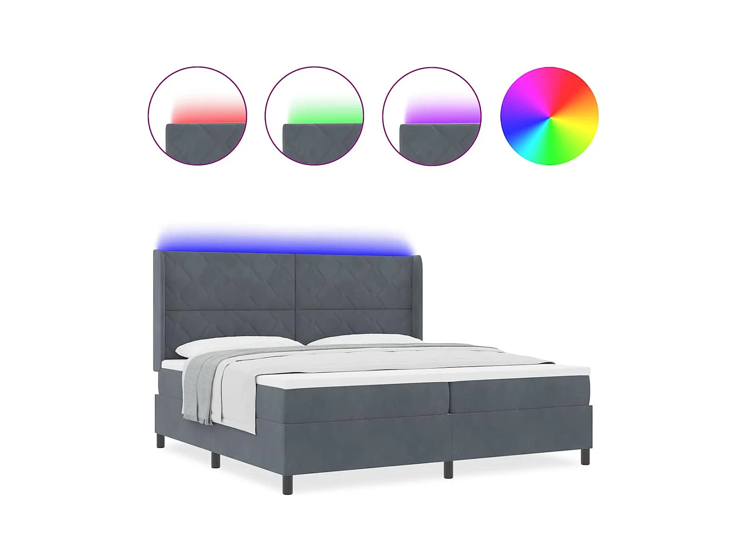 Cadre de lit avec Matelas LED Gris foncé 200 x 200 cm Velours