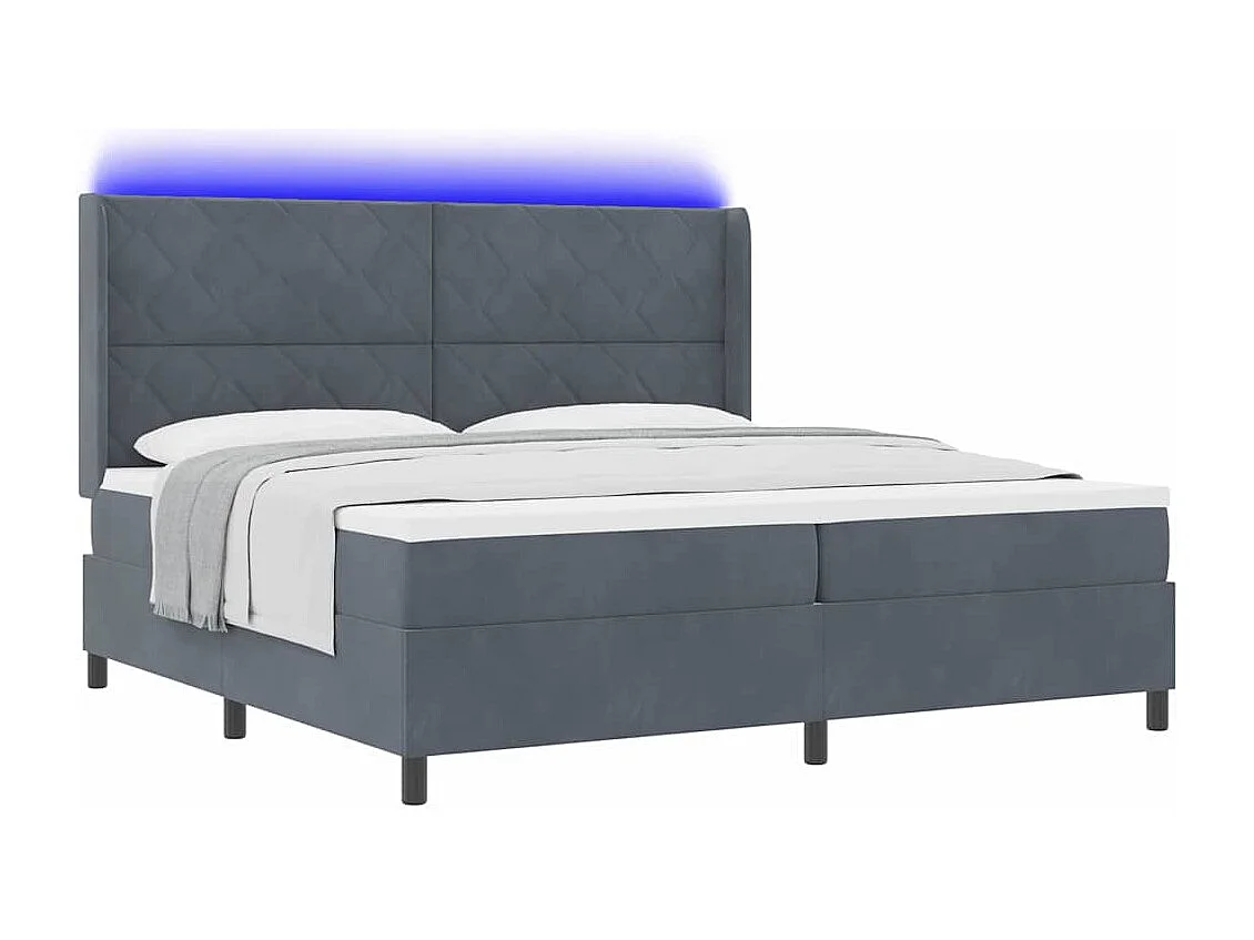 Cama con Box Spring LED y Colchón Gris oscuro 200 x 200 cm