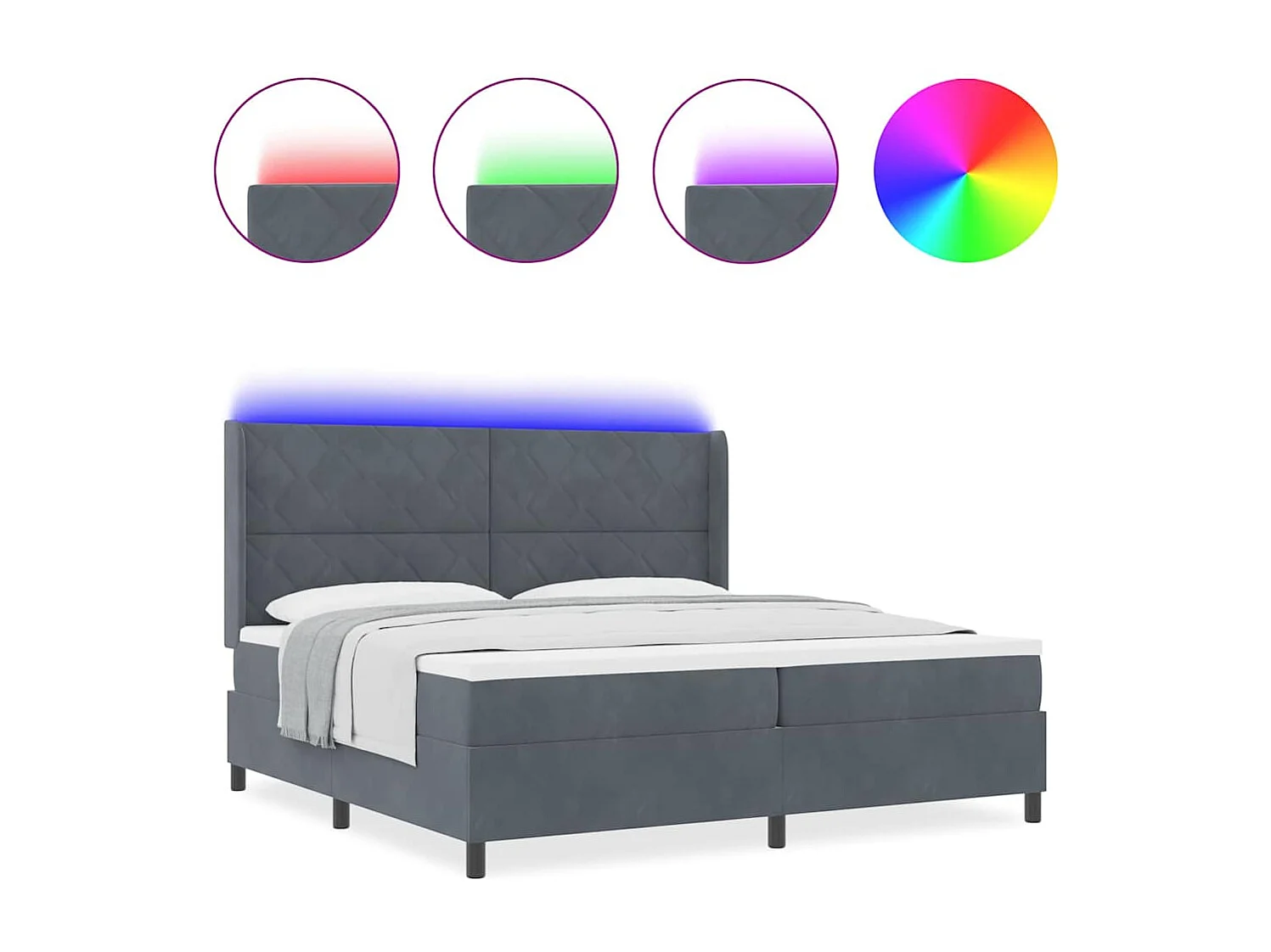 Cama con Box Spring LED y Colchón Gris oscuro 200 x 200 cm