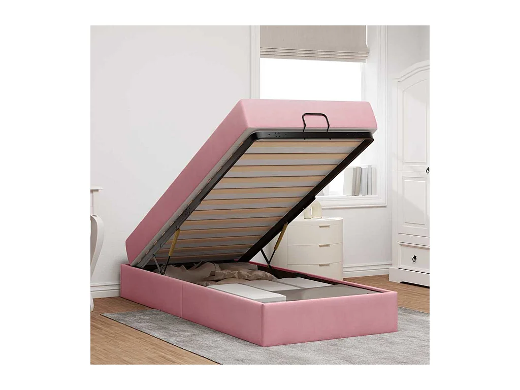 Estrutura da Cama com colchão Rosa 90 x 200 cm Veludo