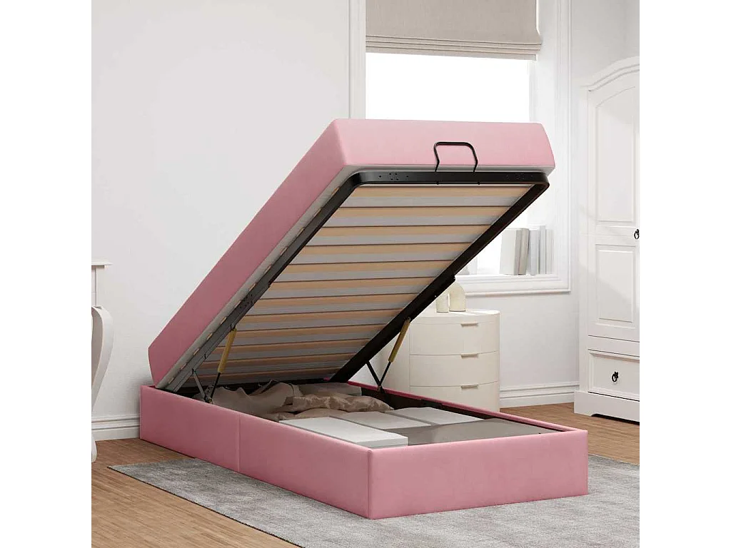 Cadre de lit avec matelas Rose 90 x 200 cm Velours