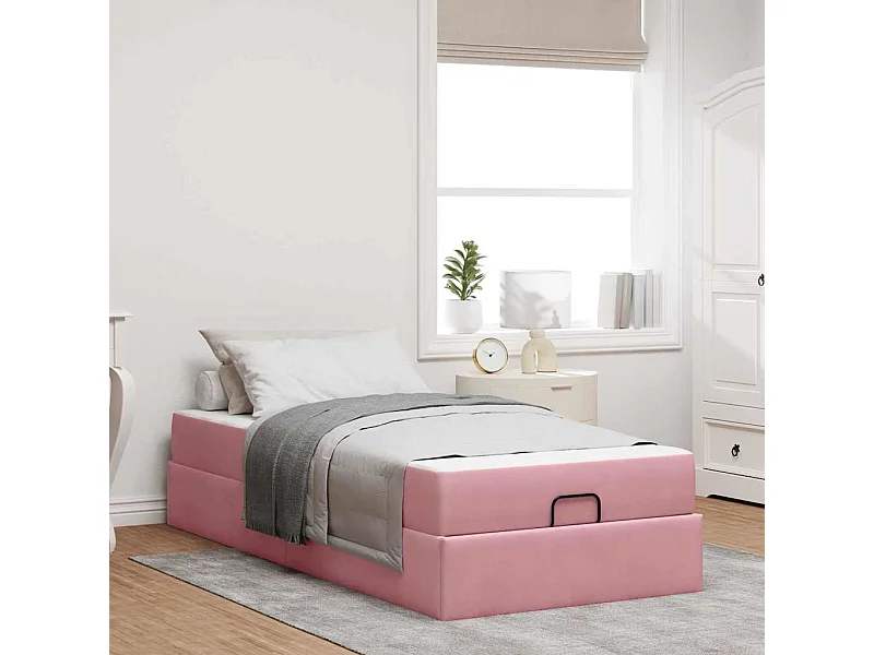 Estructura de cama con colchón Rosa 90 x 200 cm Terciopelo