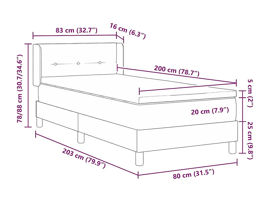 Cadre de lit avec matelas Taupe 80 x 200 cm tissu