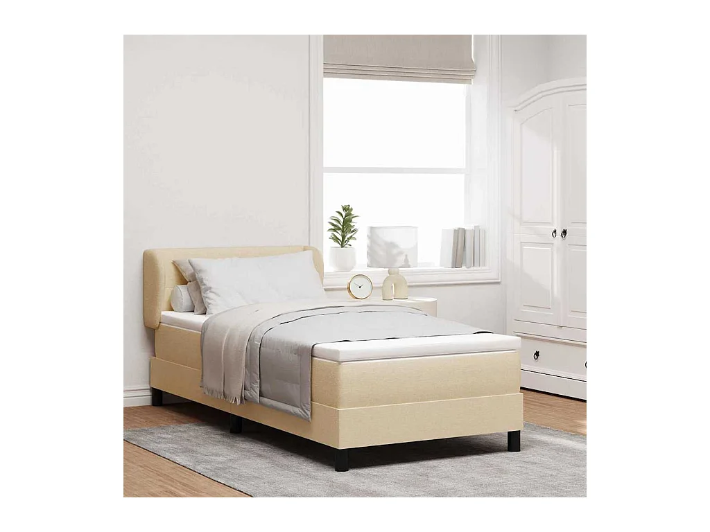 Cadre de lit avec matelas Crème 100 x 200 cm tissu