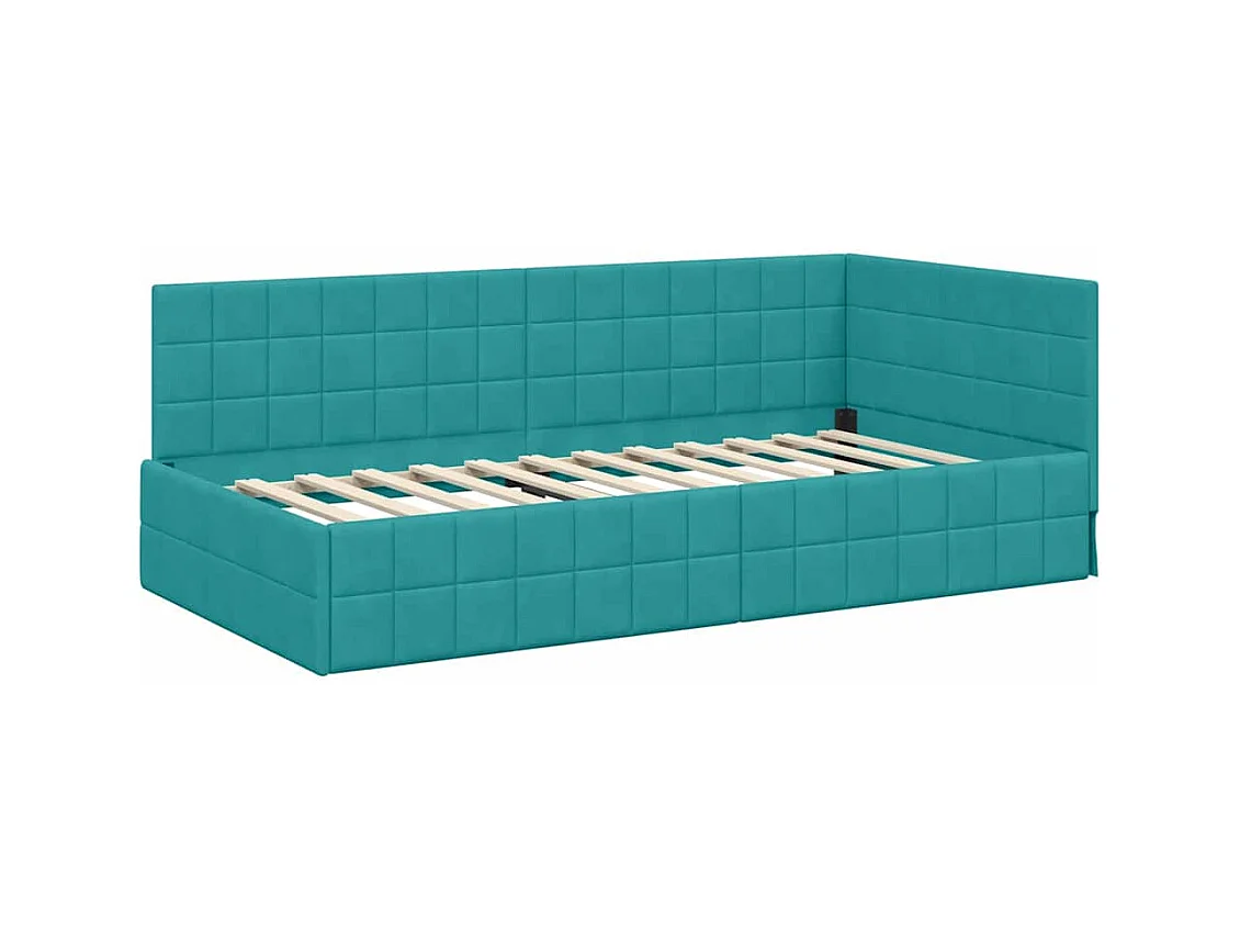 met hoofdeinde Turquoise 90 x 190 cm Fluweel
