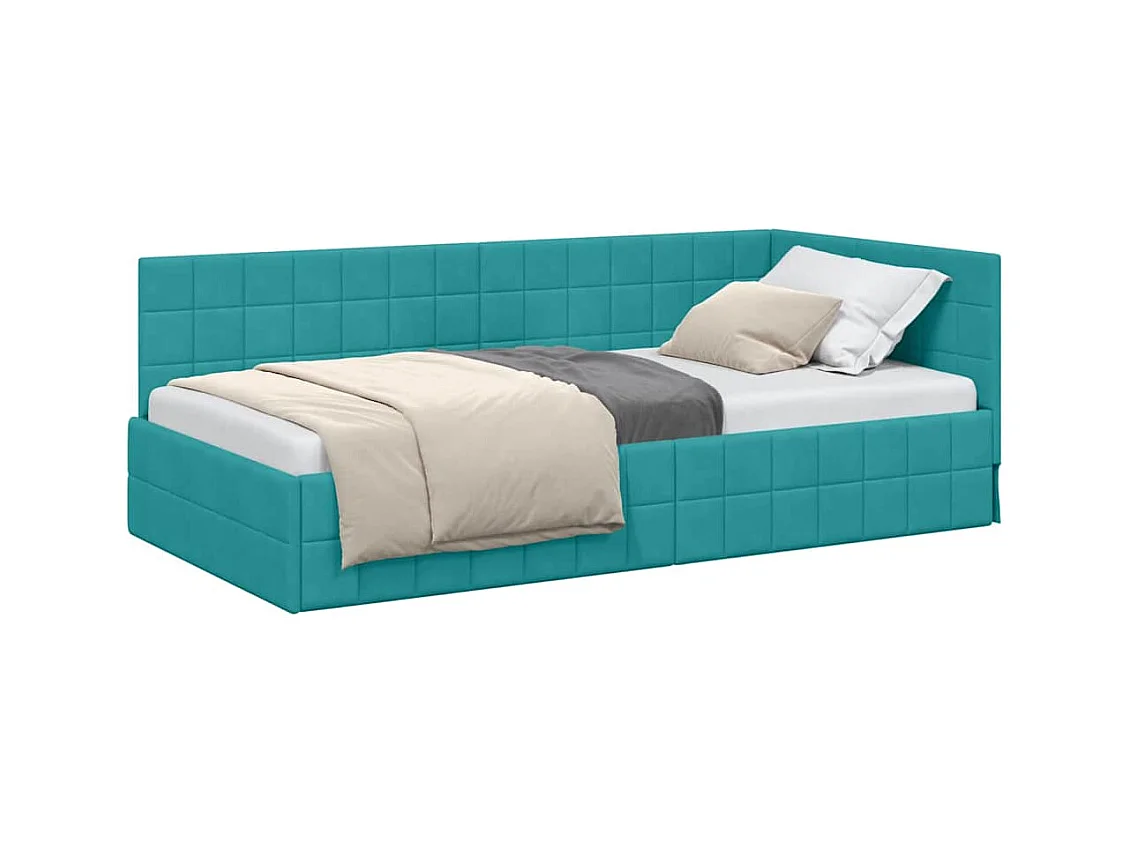 met hoofdeinde Turquoise 90 x 190 cm Fluweel