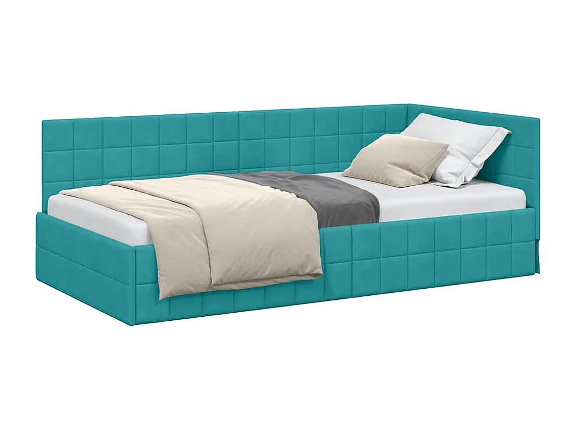 Cadre de lit d'angle Turquoise 90 x 190 cm Velours