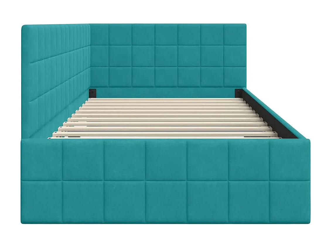 Cadre de lit d'angle Turquoise 90 x 190 cm Velours