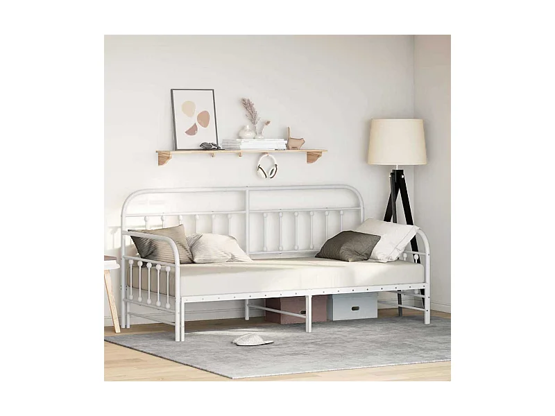 Estrutura de cama de dia com cabeceira Branco 90 x 200 cm Aço