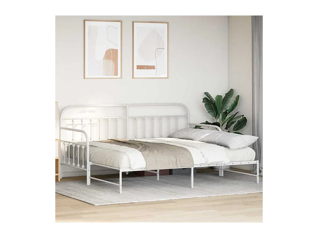 Cadre de lit de jour avec tête de lit Blanc 90 x 200 cm Acier