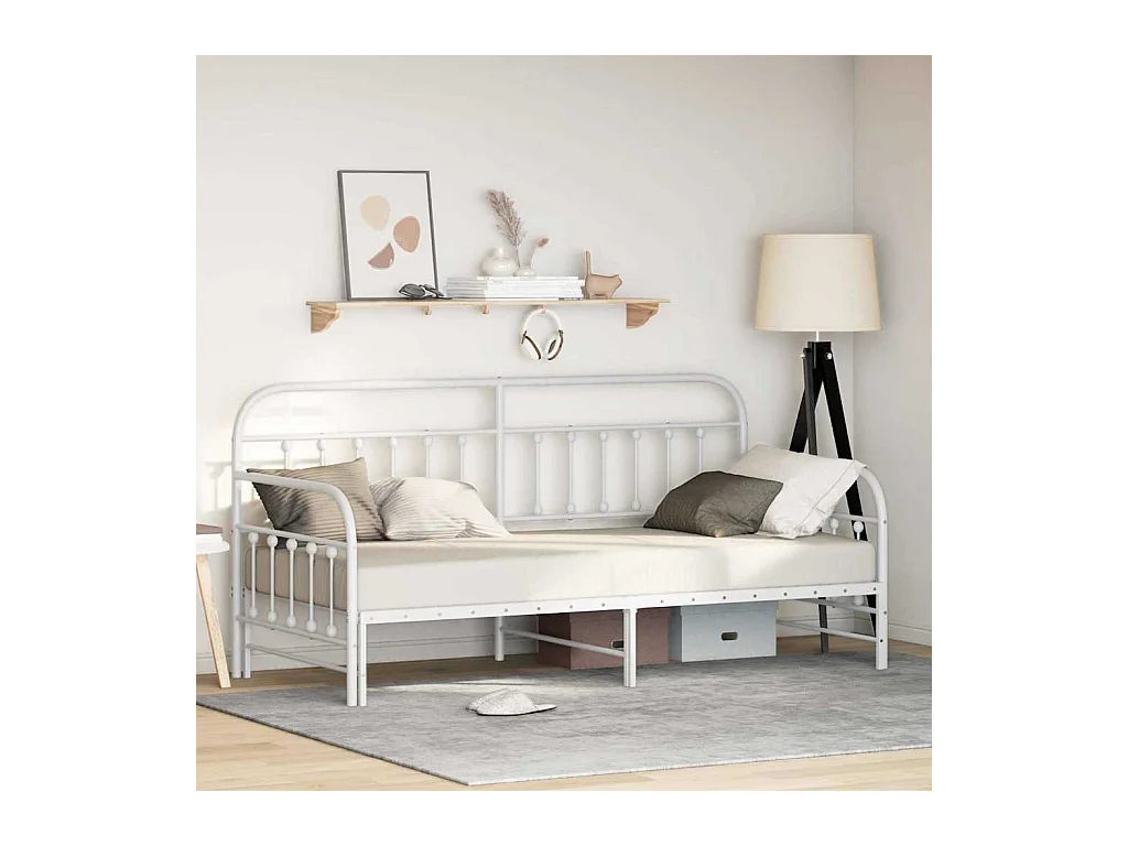 Estrutura de cama de dia com cabeceira Branco 90 x 200 cm Aço