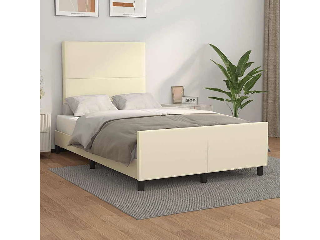 Estructura de cama sin colchón cuero sintético crema 120x190 cm