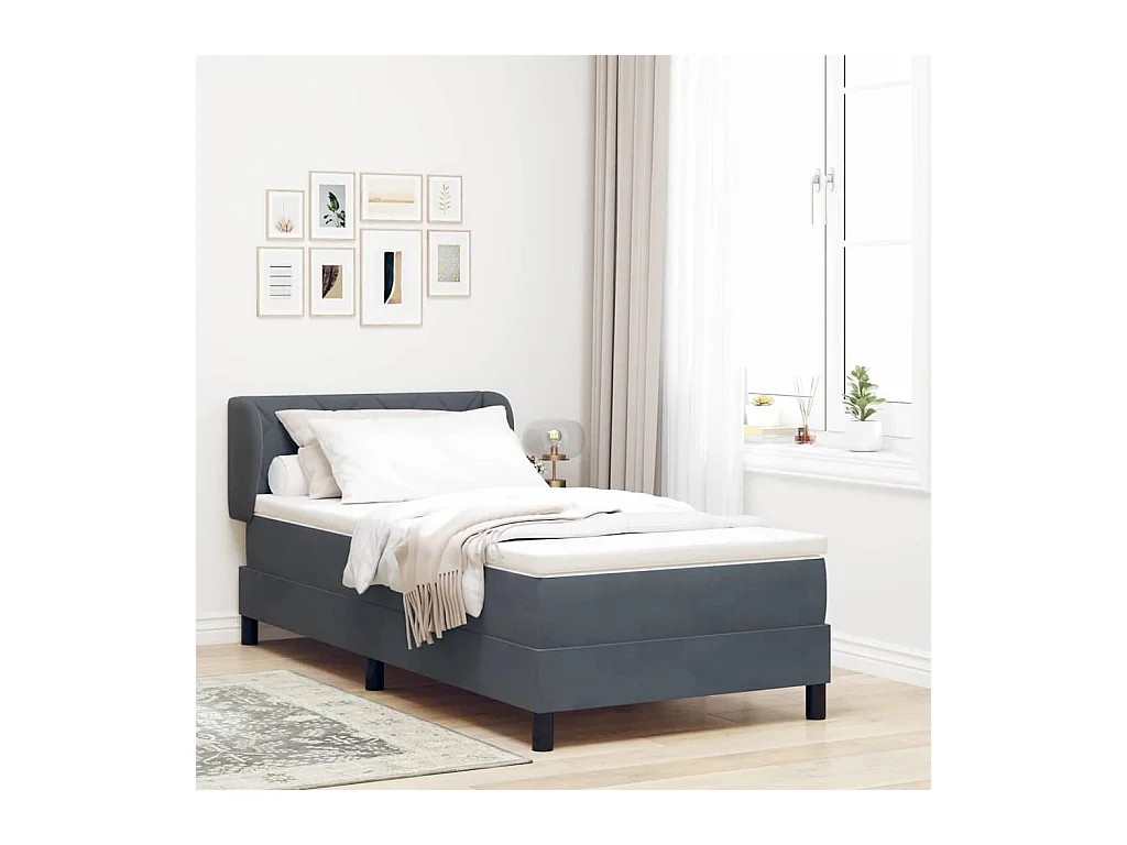 Cama con Somier y Colchón Gris Oscuro 80x200 cm Terciopelo