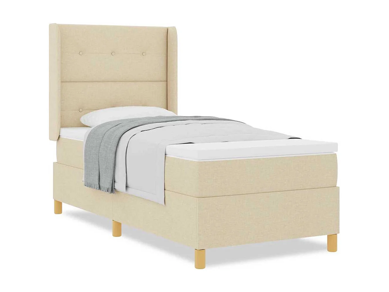 Cama con Somier con colchón con cabecera Crema 90 x 200 cm tela