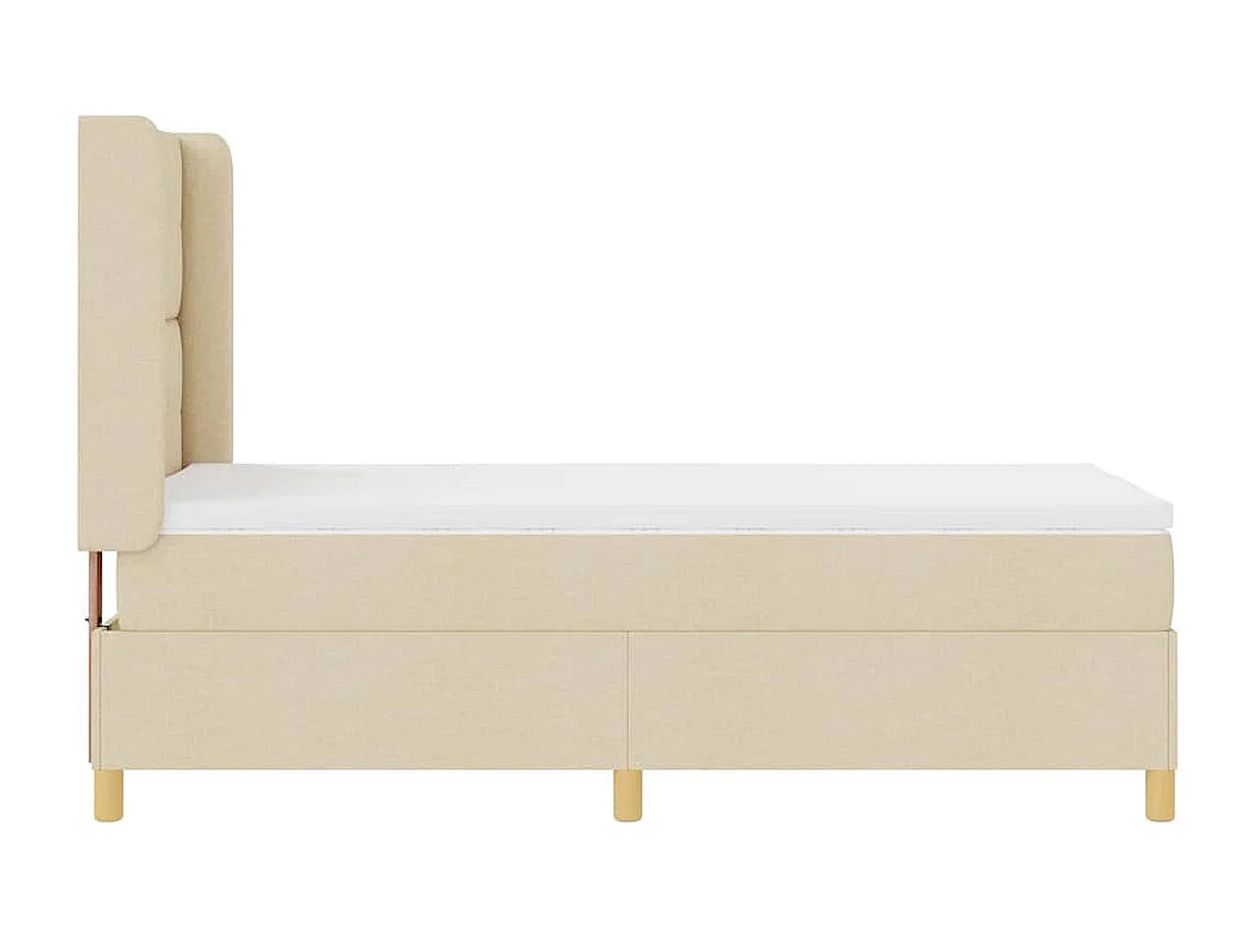 Cama con Somier con colchón con cabecera Crema 90 x 200 cm tela