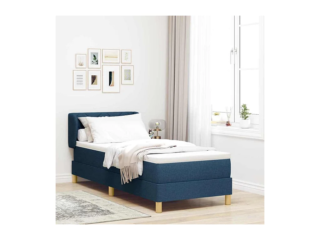 Cama con somier y colchón Crema 90x200 cm Fabric Azul