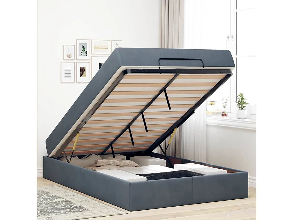 Cadre de lit avec matelas Gris foncé 120 x 190 cm Velours