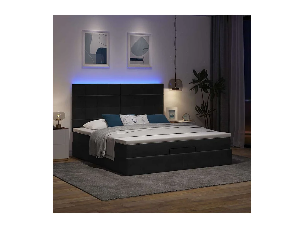 Cadre de lit ottoman avec matelas noir 180x200cm velours