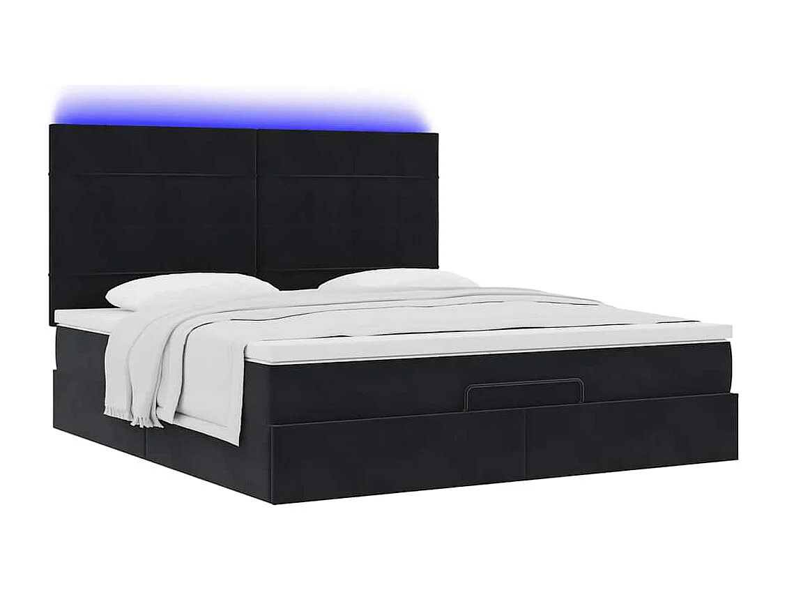 Cadre de lit ottoman avec matelas noir 180x200cm velours