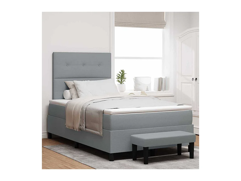 Cama tipo Box Spring con colchón Gris Claro 120 x 200 cm tela