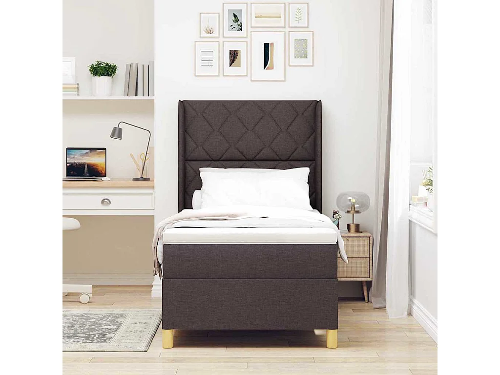 Cama con Somier con colchón Marrón oscuro 100 x 200 cm tela