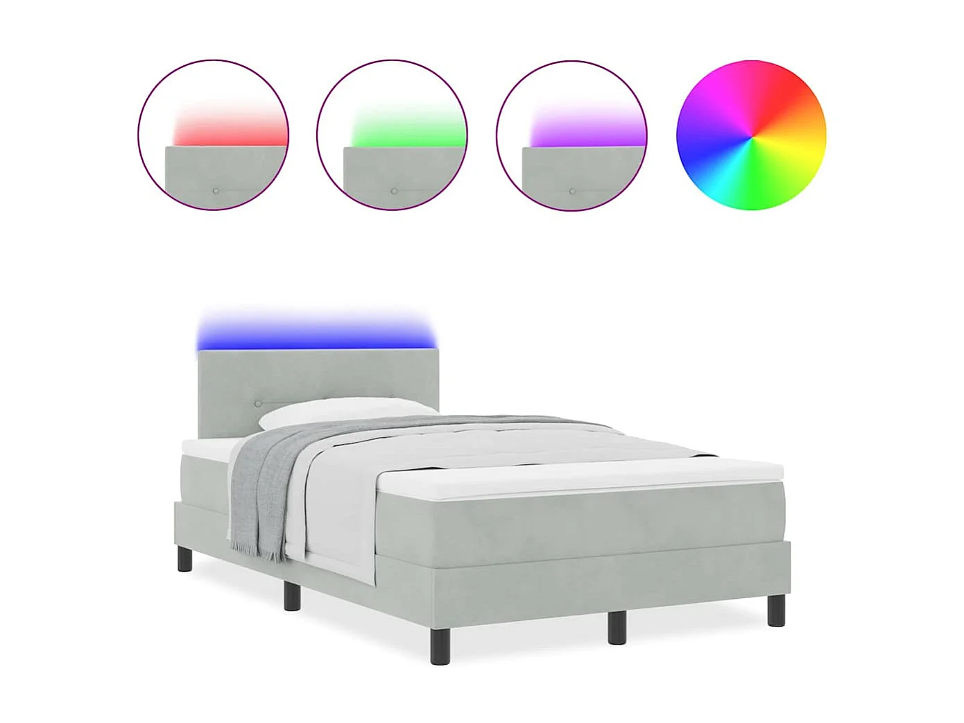 Cama tipo Box Spring Gris claro 120 x 190 cm Terciopelo