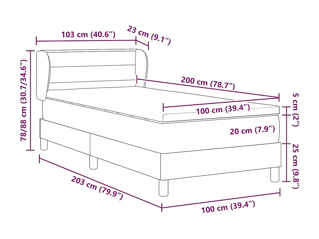 Cama box spring con colchón Marrón oscuro 100 x 200 cm tela