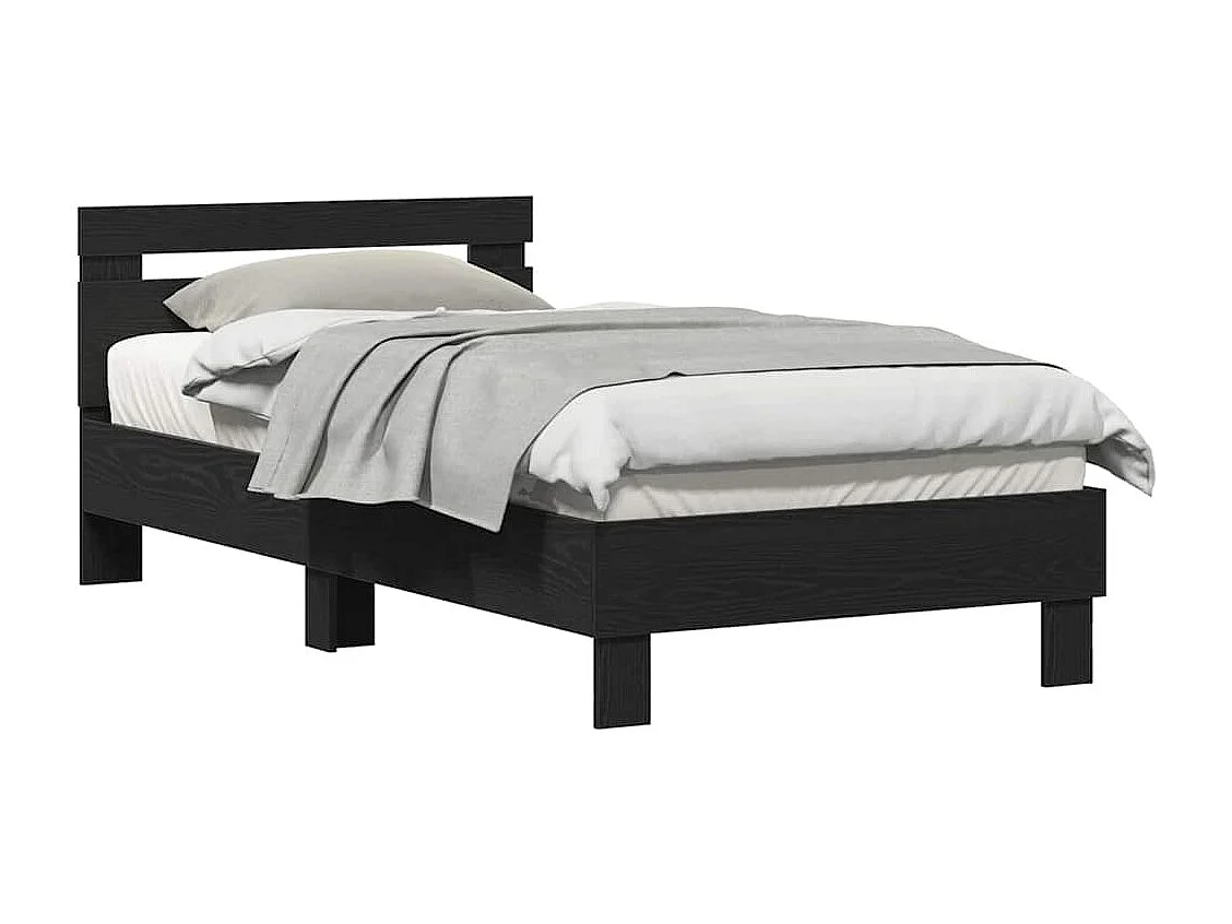 Bedframe met hoofdeinde Zwart eiken 90 x 190 cm Bewerkt hout