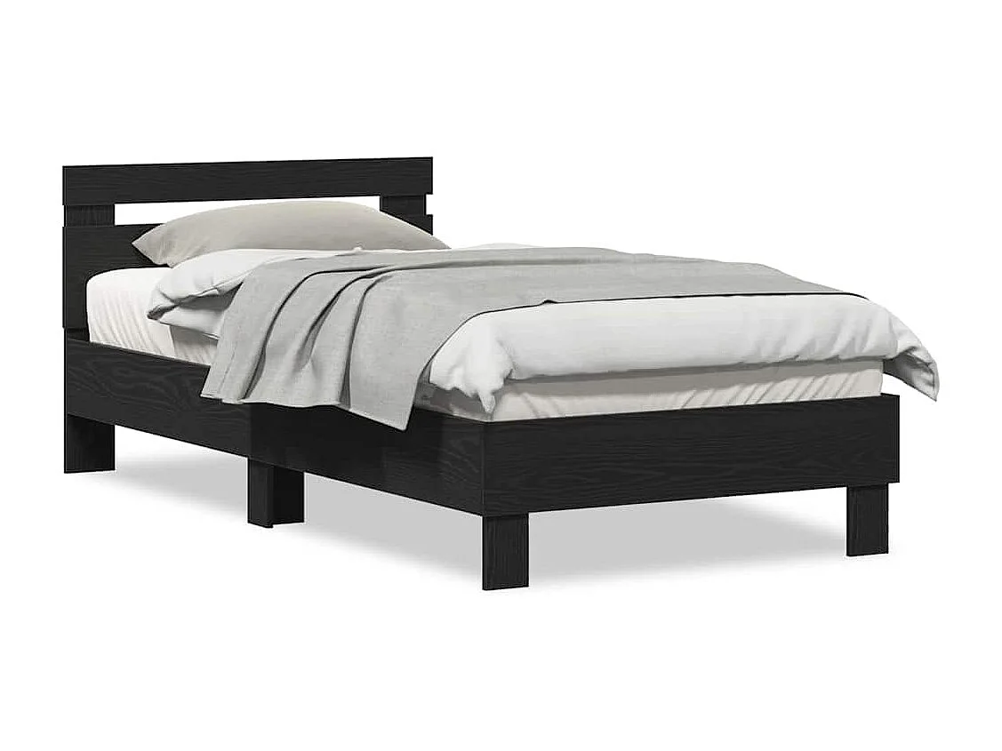 Bedframe met hoofdeinde Zwart eiken 90 x 190 cm Bewerkt hout