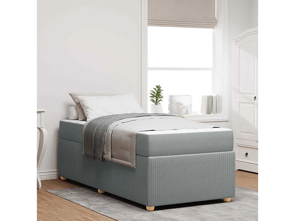 Cadre de lit avec matelas Gris clair 100 x 200 cm tissu