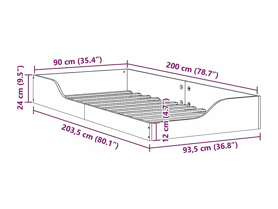 Bedframe Wasbruin 90 x 200 cm Massief grenenhout