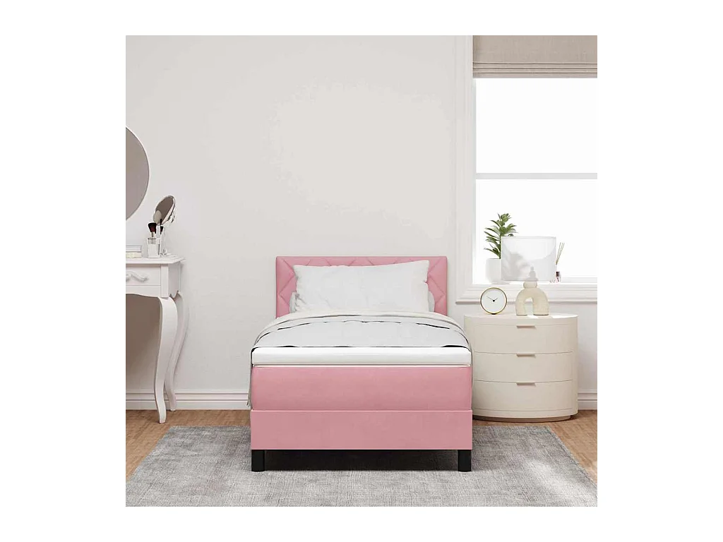 Cama tipo Box Spring con cabecera Rosa 90 x 200 cm Terciopelo