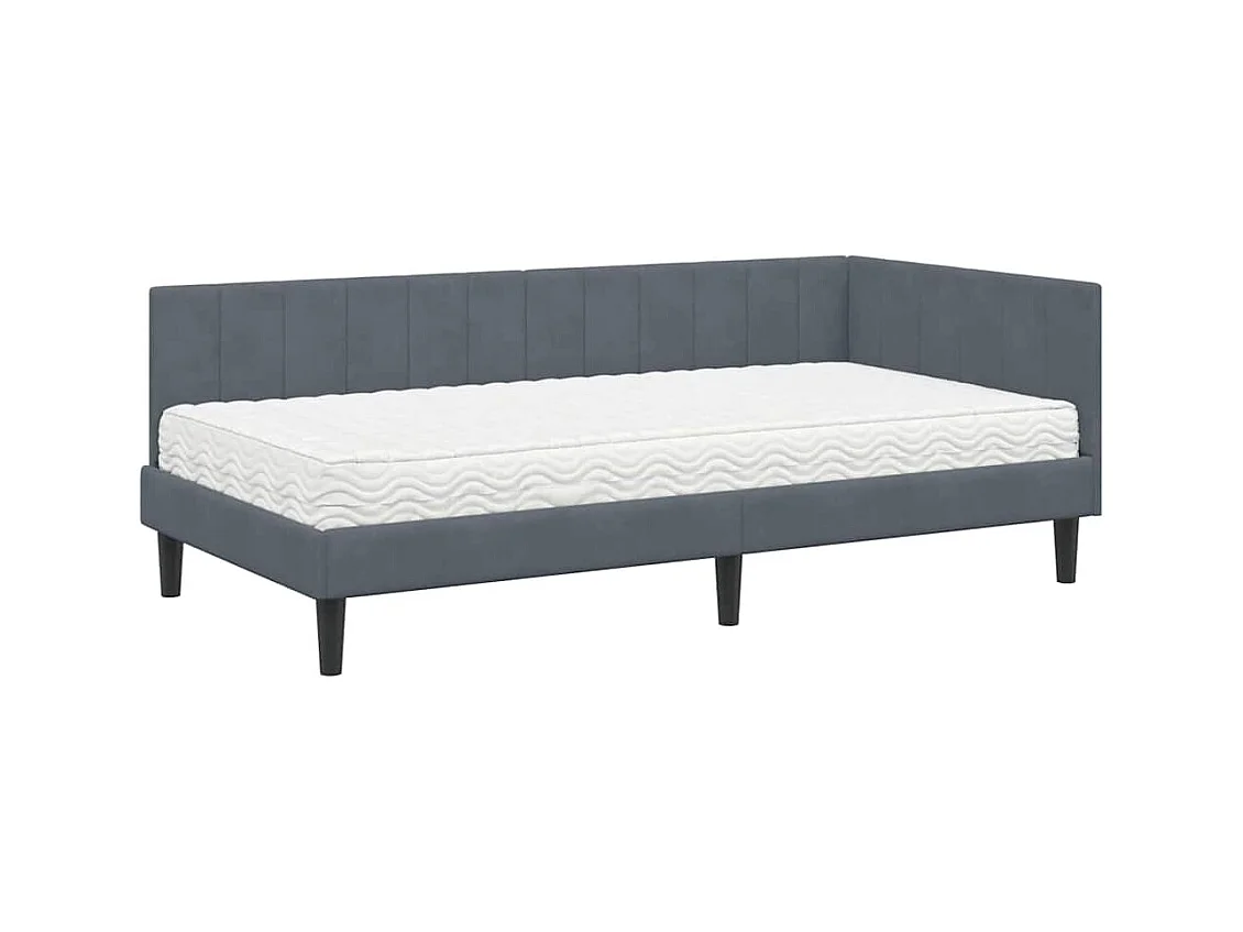 Cadre de lit d'angle Gris foncé 90 x 190 cm Velours