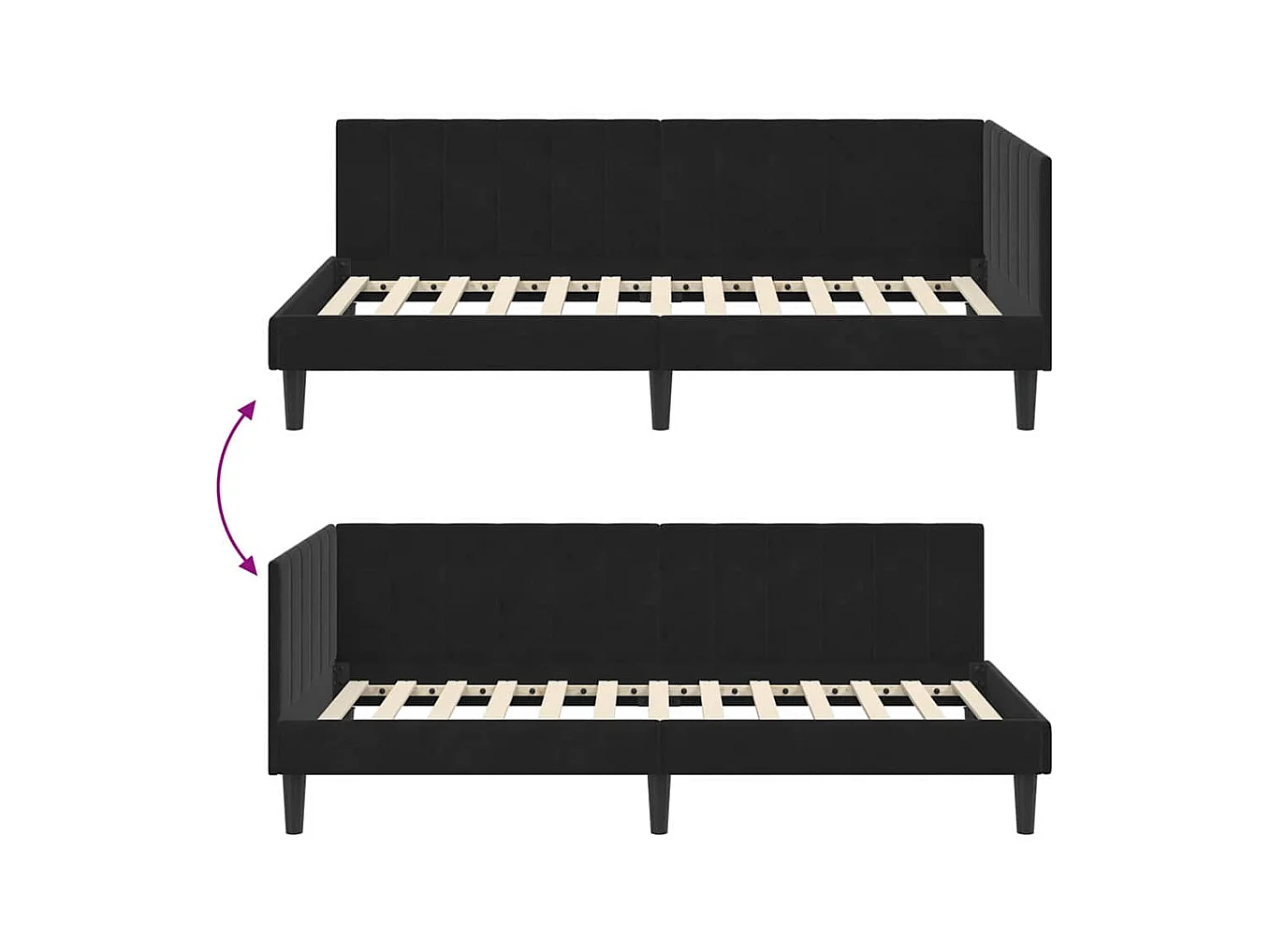 Cadre de lit d'angle avec tête de lit Noir 100 x 200 cm Velours