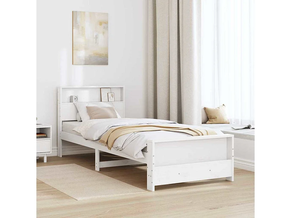 Bedframe met hoofdeinde Wit 75 x 190 cm Massief grenenhout