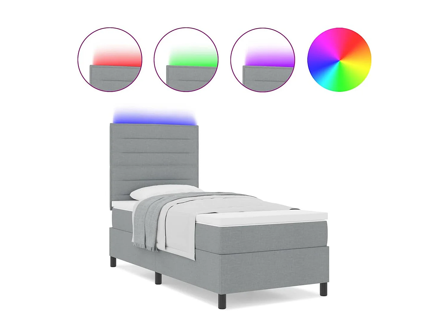 Cama tipo Box Spring con colchón Gris claro 100 x 200 cm tela