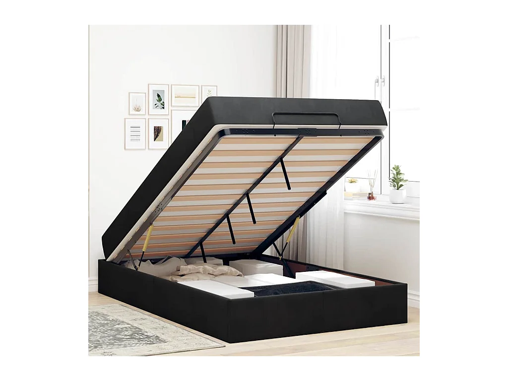 Cadre de lit avec matelas Noir 140 x 190 cm Velours