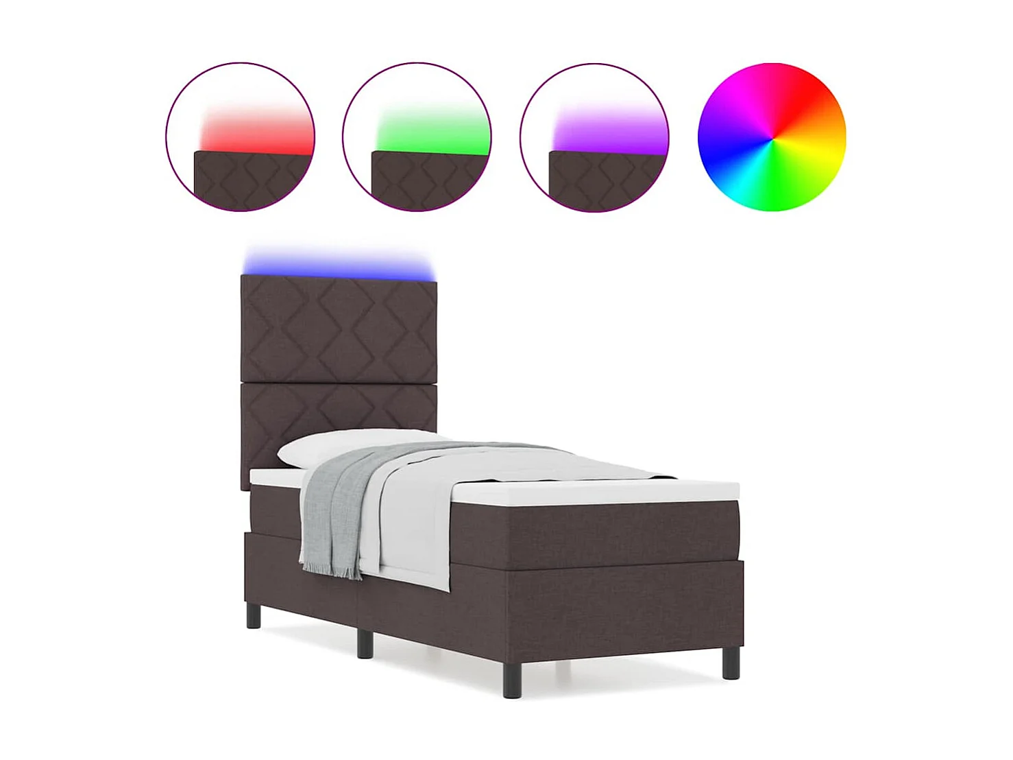 Cama tipo Box Spring con colchón Marrón oscuro 80 x 200 cm tela