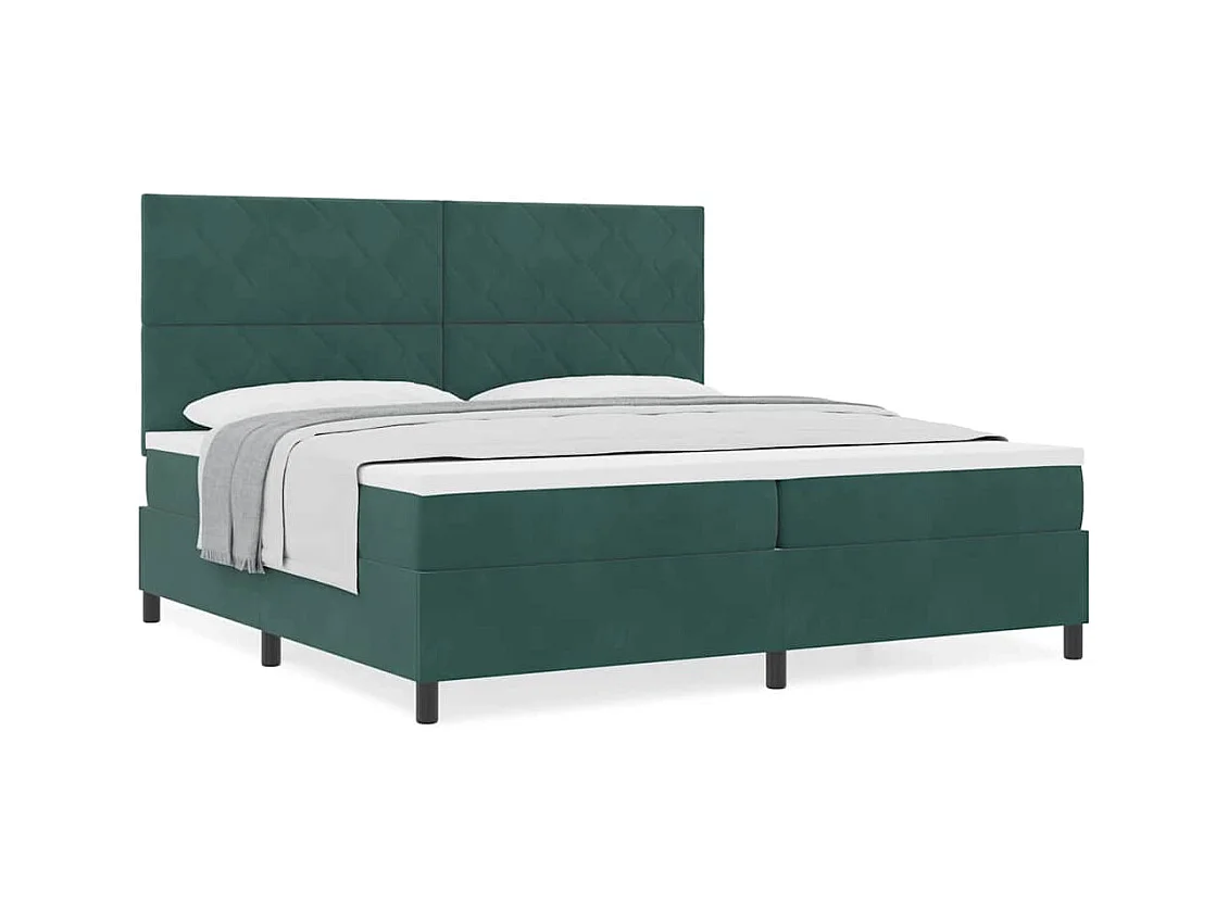 Cama Box com colchão Verde-escuro 200 x 200 cm Veludo