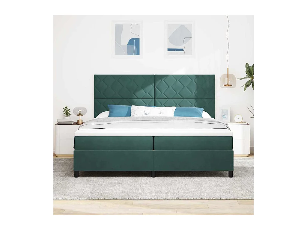Cama Box com colchão Verde-escuro 200 x 200 cm Veludo
