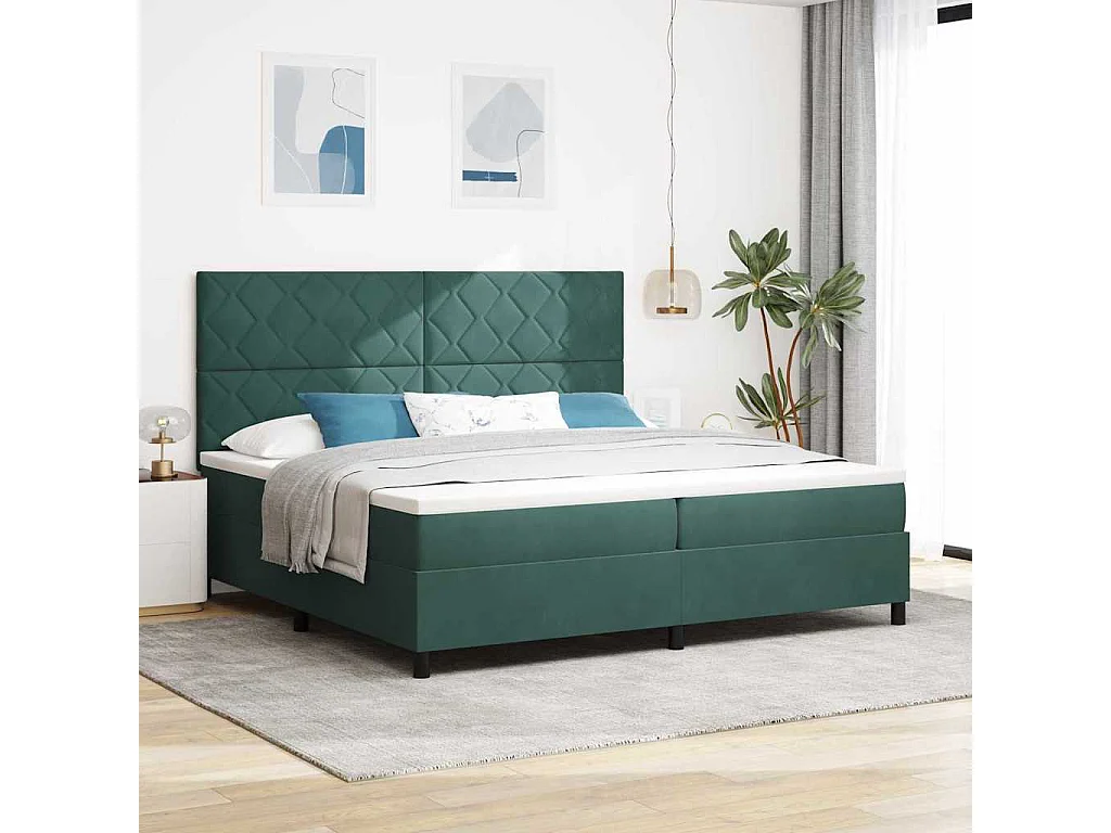 Cadre de lit avec matelas Vert foncé 200 x 200 cm Velours