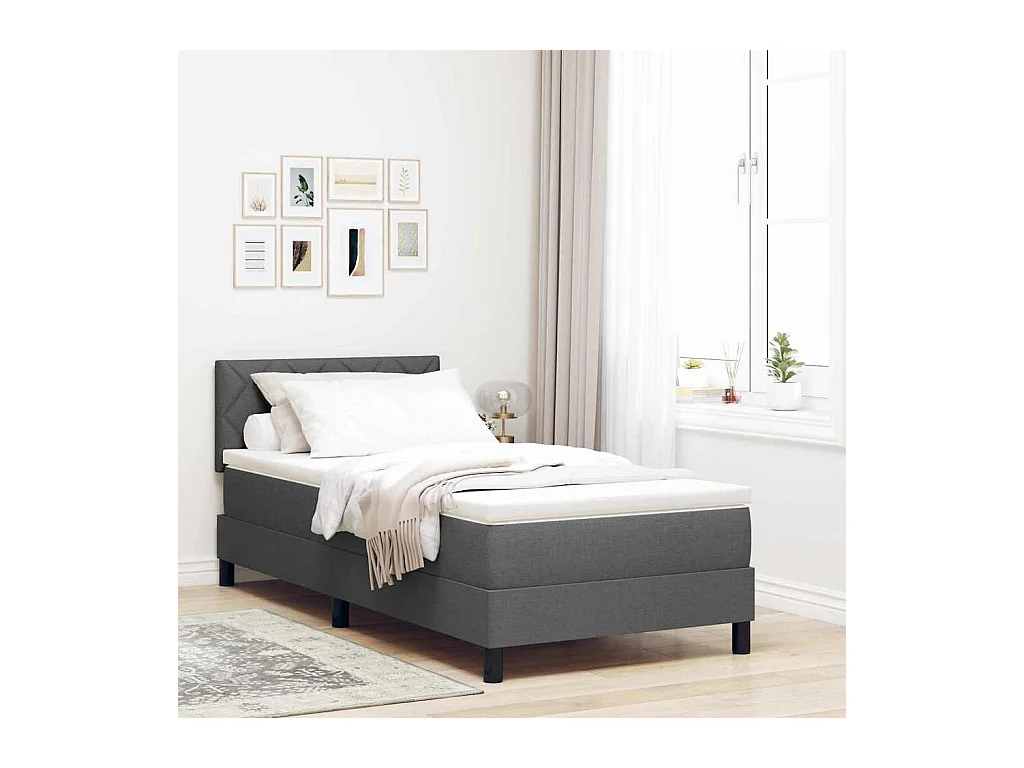 Cama tipo Box Spring con colchón Gris oscuro 90 x 190 cm tela