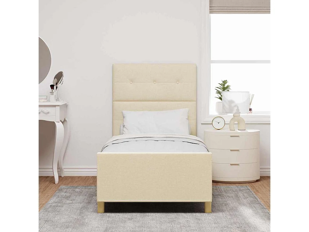 Cadre de lit avec tête de lit Crème 90 x 200 cm tissu