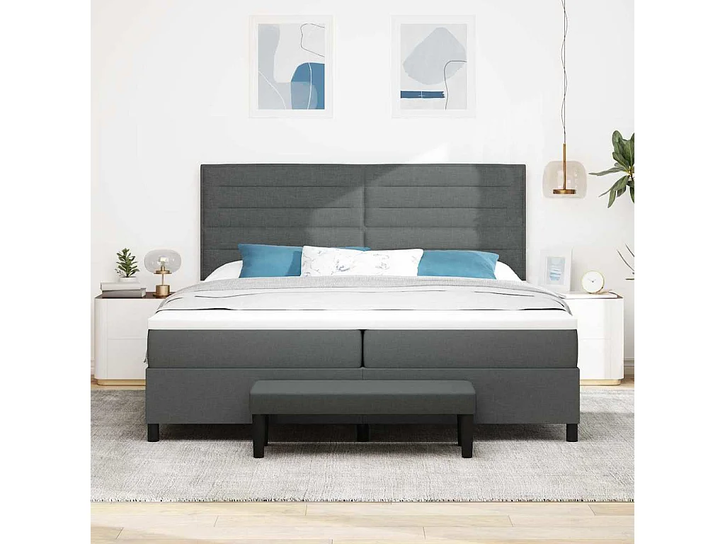 Cadre de lit avec matelas Gris foncé 200 x 200 cm tissu